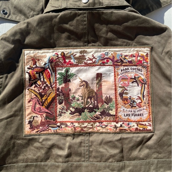 Women's Patch Embroidered Jacket Green Military NO SIZE Tapestry Mystic Spanish - Picture 10 of 14